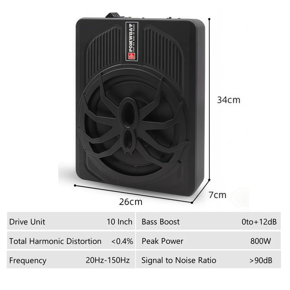 10 Upgrade 800W Slim Under Seat Powered Car Subwoofer with B