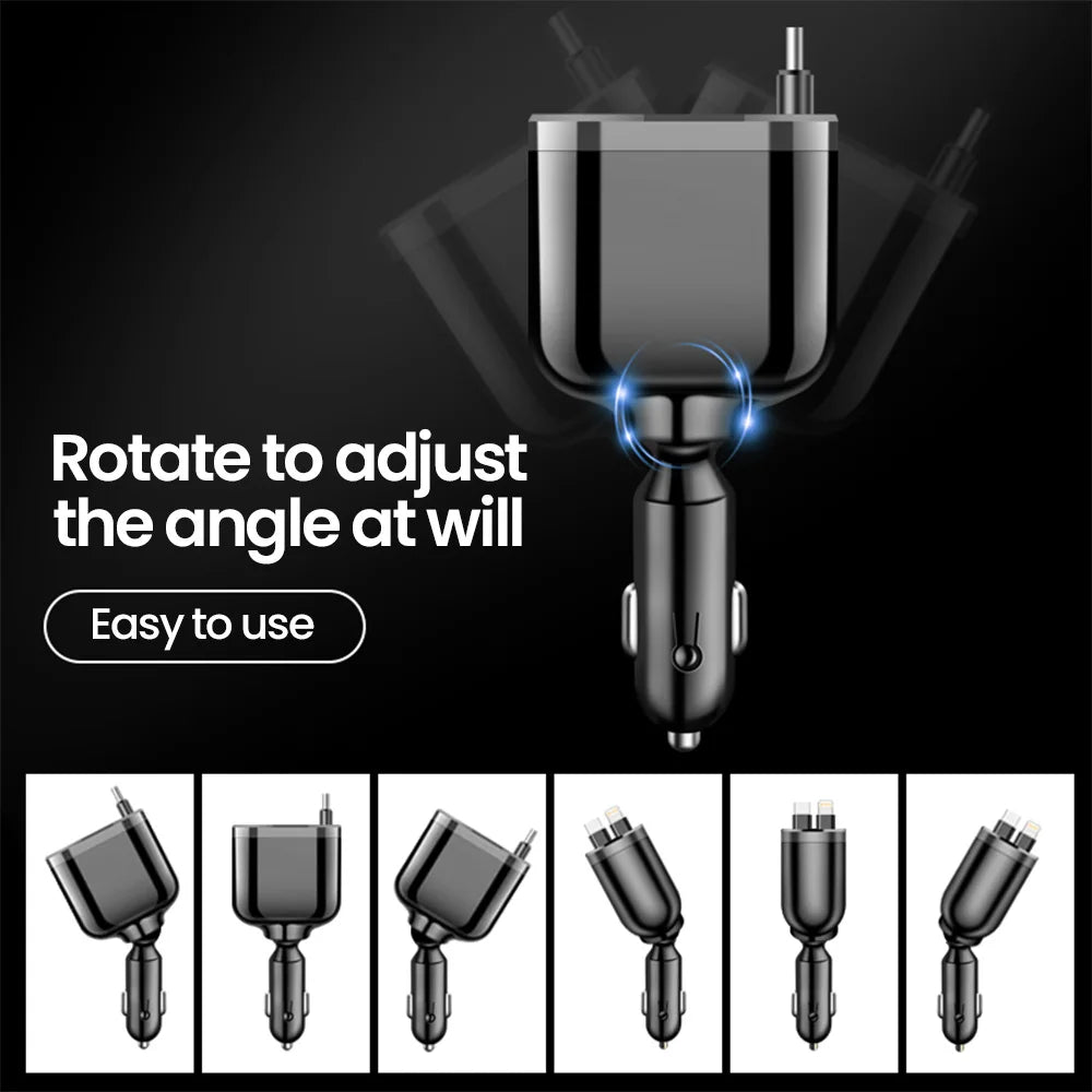 Elough 5 IN 1 Car Charger Retractable USB C to Lightning Cab