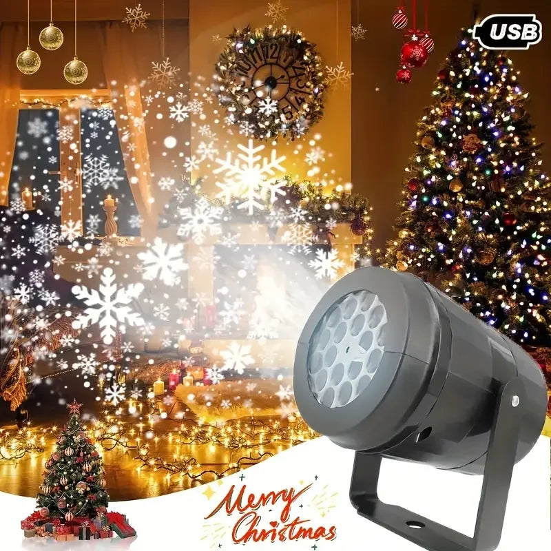 2025 LED USB Snowflake Projector Holiday Lights Christmas Projection Outdoor Lamp Snow Spotlight for New Year Party