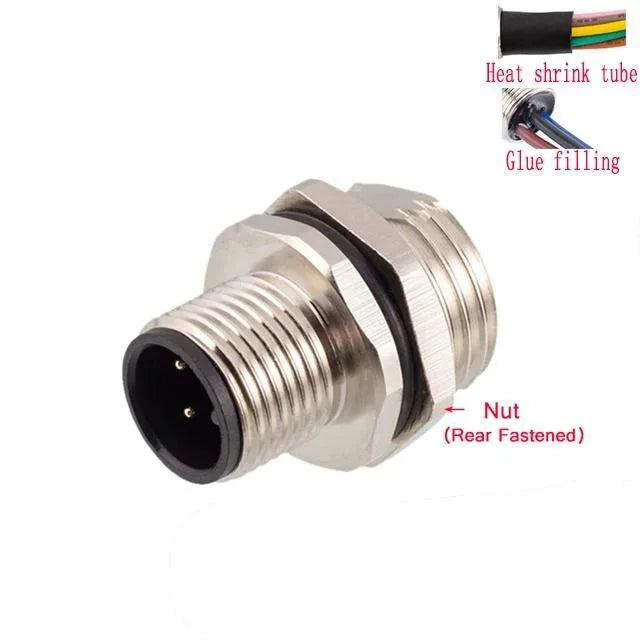 30cm Wires M12 Male Front Female Back Panel Mount Connector 2 3 4 5 6 8 12 17 Pin A B C D Code Type PG9 Hole Solder Single Wires
