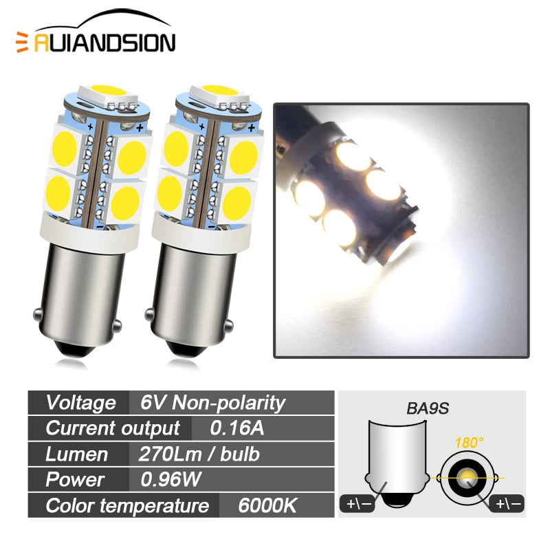 2pcs BA9S T4W LED 9SMD 5050 For 6V 12V 24V Car Moto Rear Interior Light Auto Truck License Plate Light Reading Lamp NonPolarity