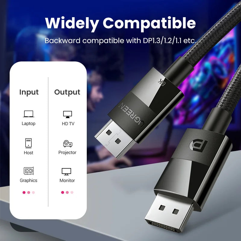 UGREEN DisplayPort Cable 8K DP 1.4 Adapter for TV Xiaomi 2K1
