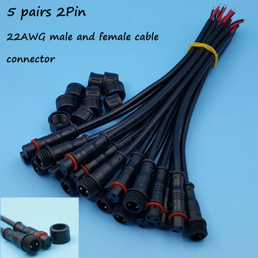 5 Pairs IP65 Waterproof 2/3-Pin 22AWG Wire LED Male And Female Cable Connector LED Light Bar Connector General DC Interface
