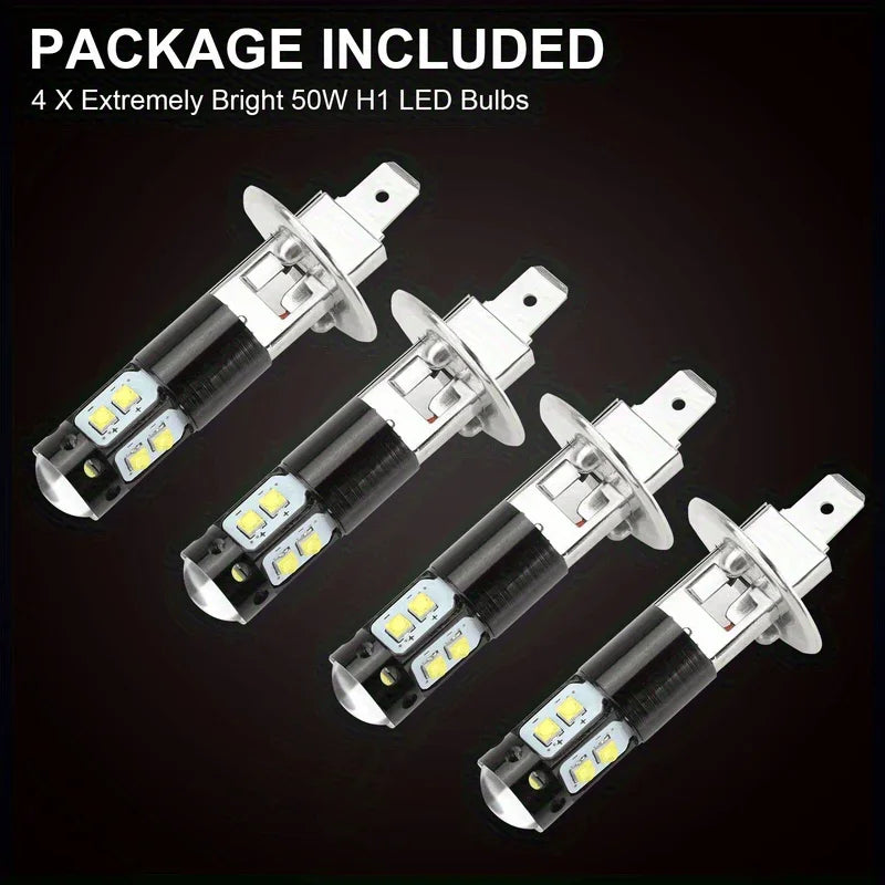 4Pcs H1 Super White LED Headlight Bulbs Kit High Low Beam Fo