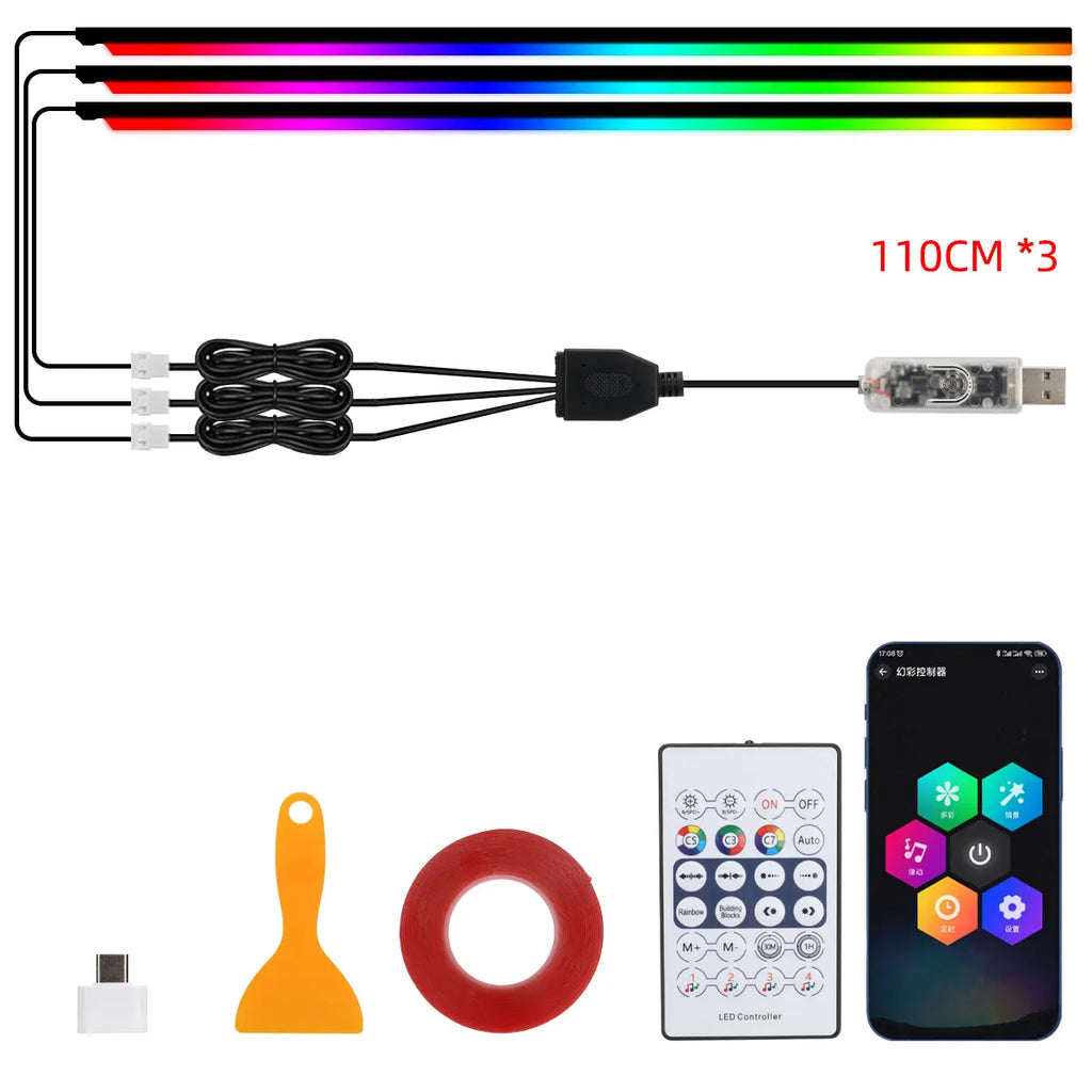 10 in 1 Car Interior Acrylic LED Ambient Lights For Tesla USB APP Remote Control RGB Symphony Atmosphere Lamp with Cigar Lighter