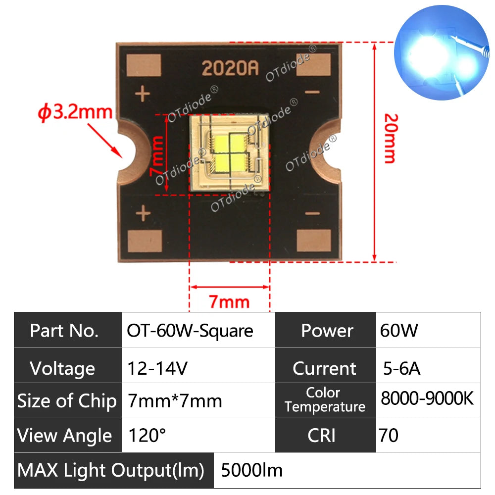 LED Module 20W 30W 40W 50W 60W High Power Stage Light 3V 5V 12V 14V Cold White High Luminous For Moving Head DJ Lamp Projector