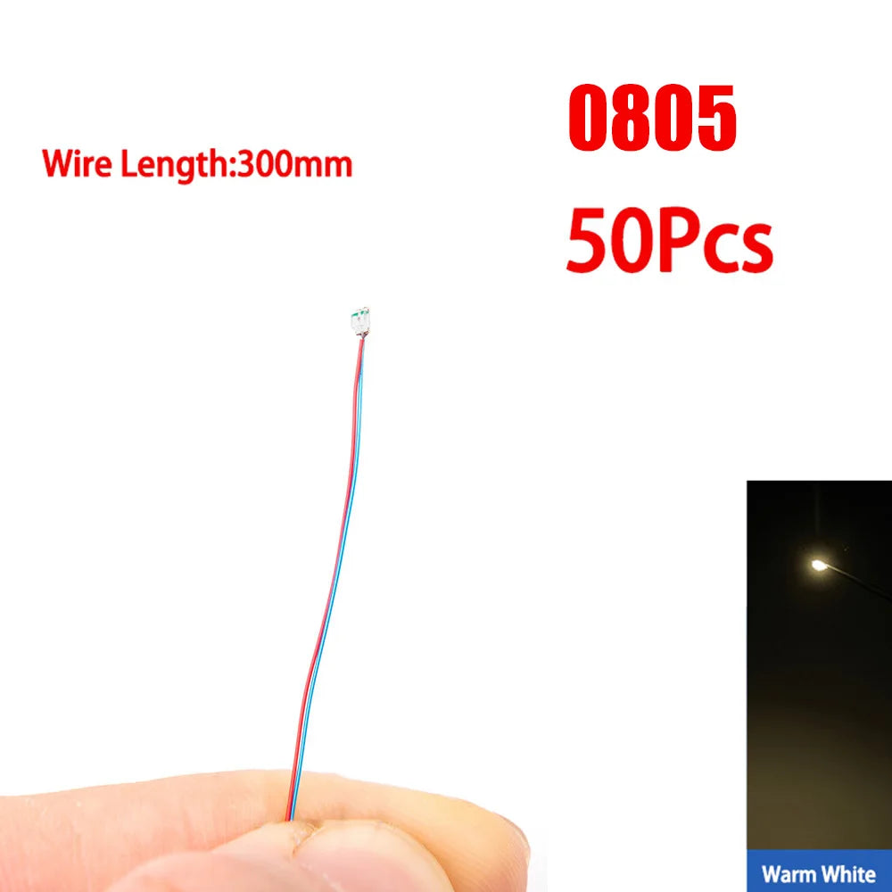 50pcs/Set 0805 1206 SMD Lamp Wired Micro Led Pre-Soldered Micro Litz Wired Chip 3V Railway Model Scenes Light DIY Leads Wires 30