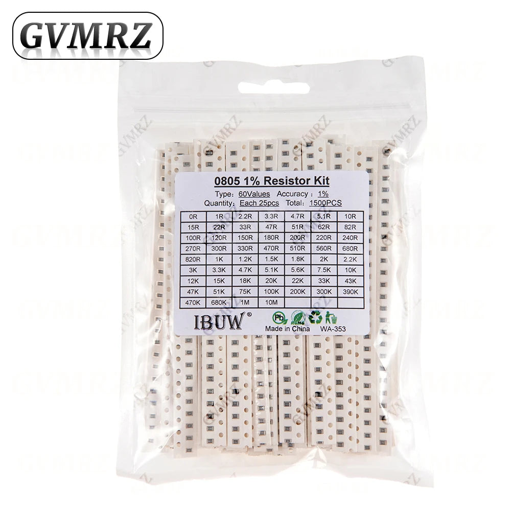 0201 0402 0603 0805 1206 1% 5% SMD Resistor Assorted Kit 1R-1M 10K 100K 1K 100R Resistance Set DIY 1R00 0R82 0R47 0R33
