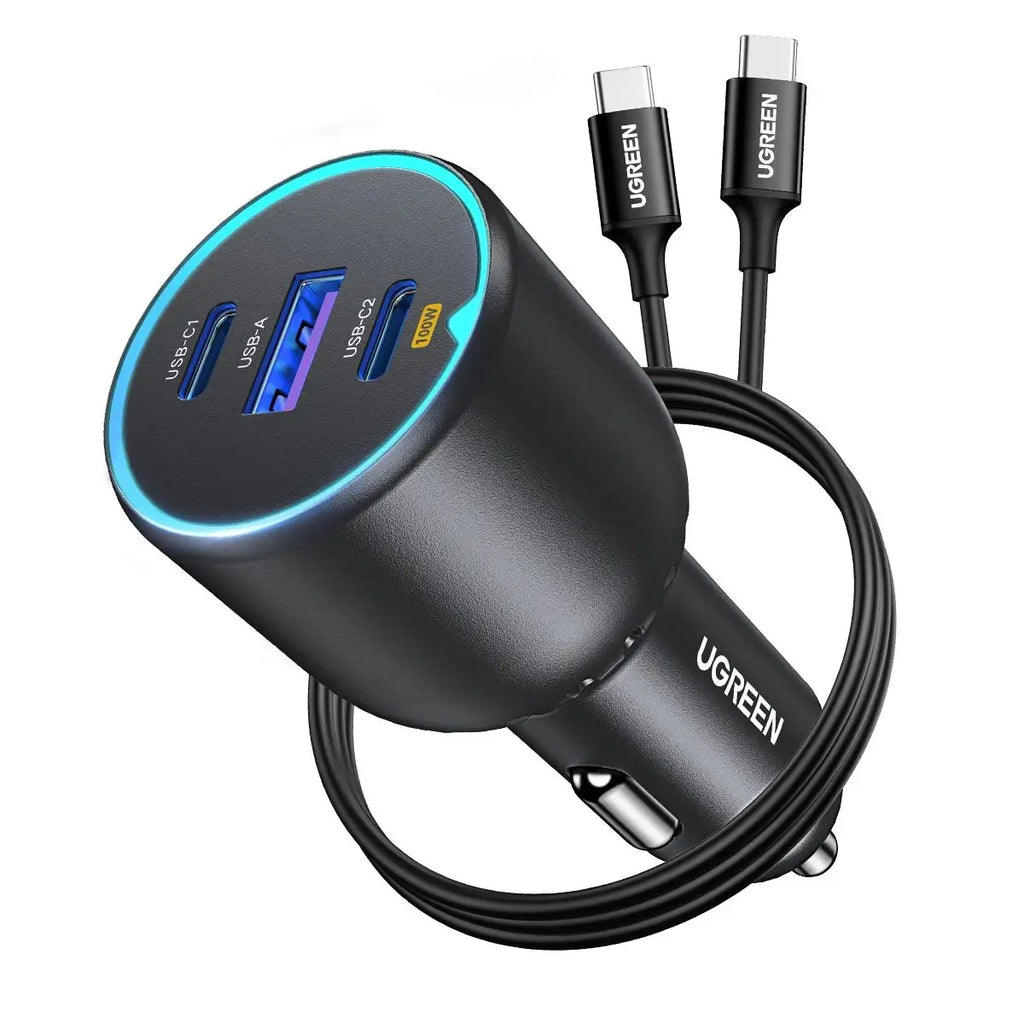 UGREEN 130W USB C Fast Car Charger with PD Cable for For Xiaomi iPhone 17 Samsung Galaxy S24 Laptops Fast USB C Car Charger QC4