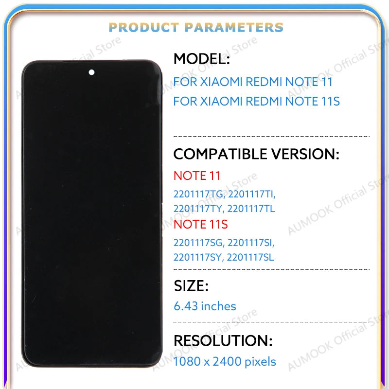 AMOLED LCD Display For Xiaomi Redmi Note 11 11S Touch Screen