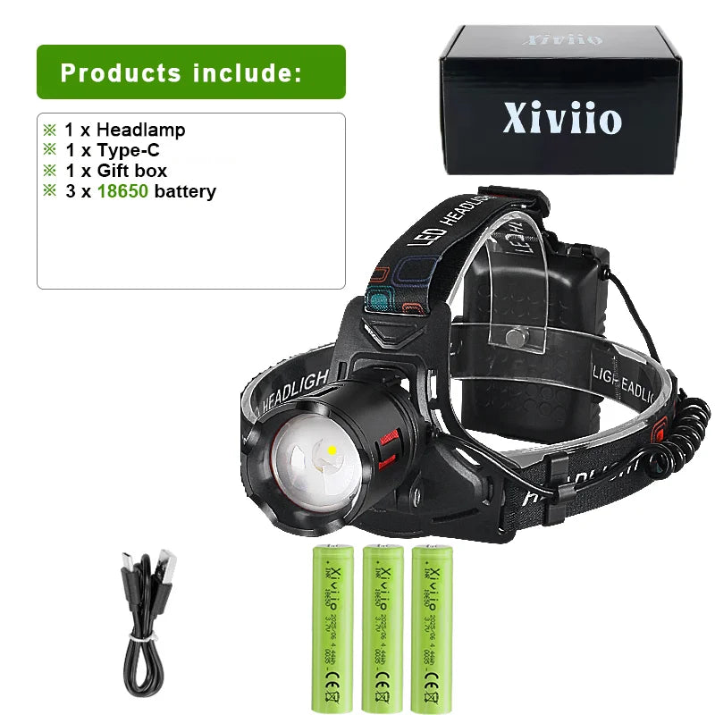 2026 New High Power 1200W LED Headlight 990000000LM Zoom Waterproof Headlamp Super Bright Outdoor Camping Work Hunting Lantern