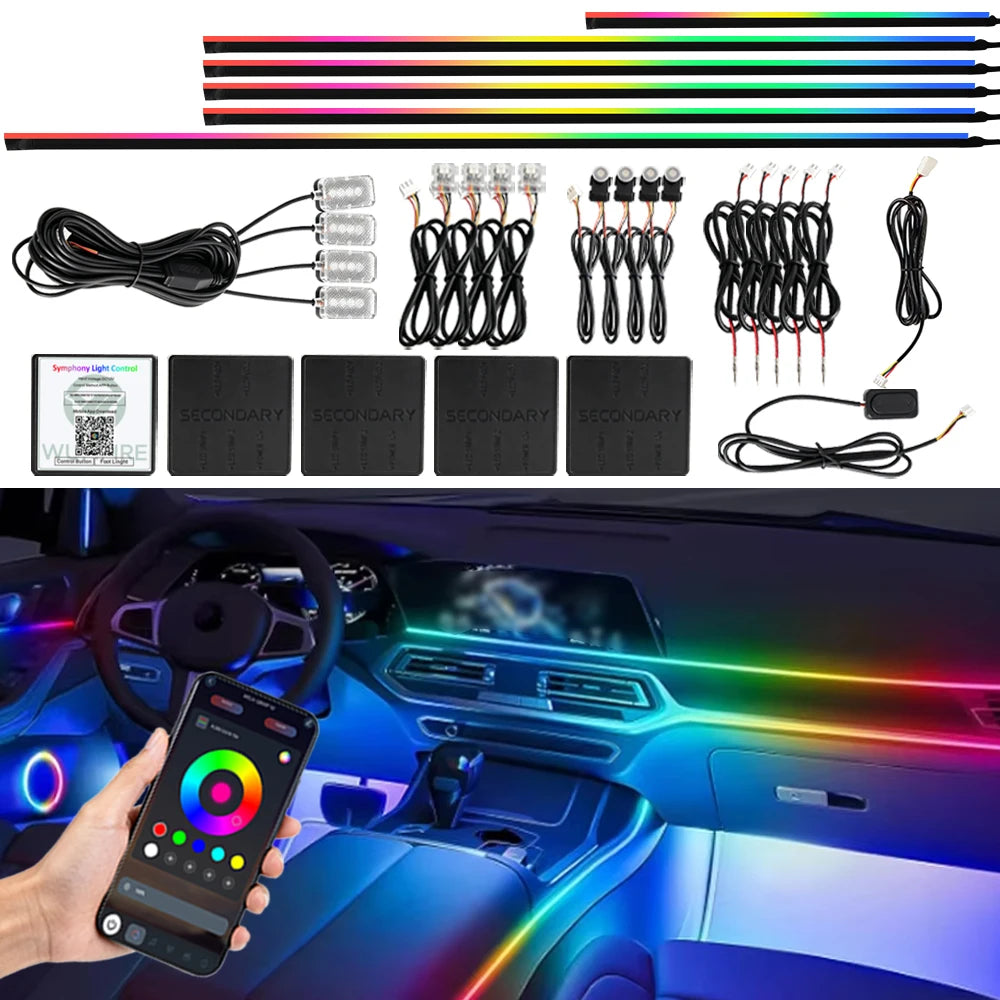 6/10/18 in 1 Car Ambient Light 64 Colors RGB Symphony Stream