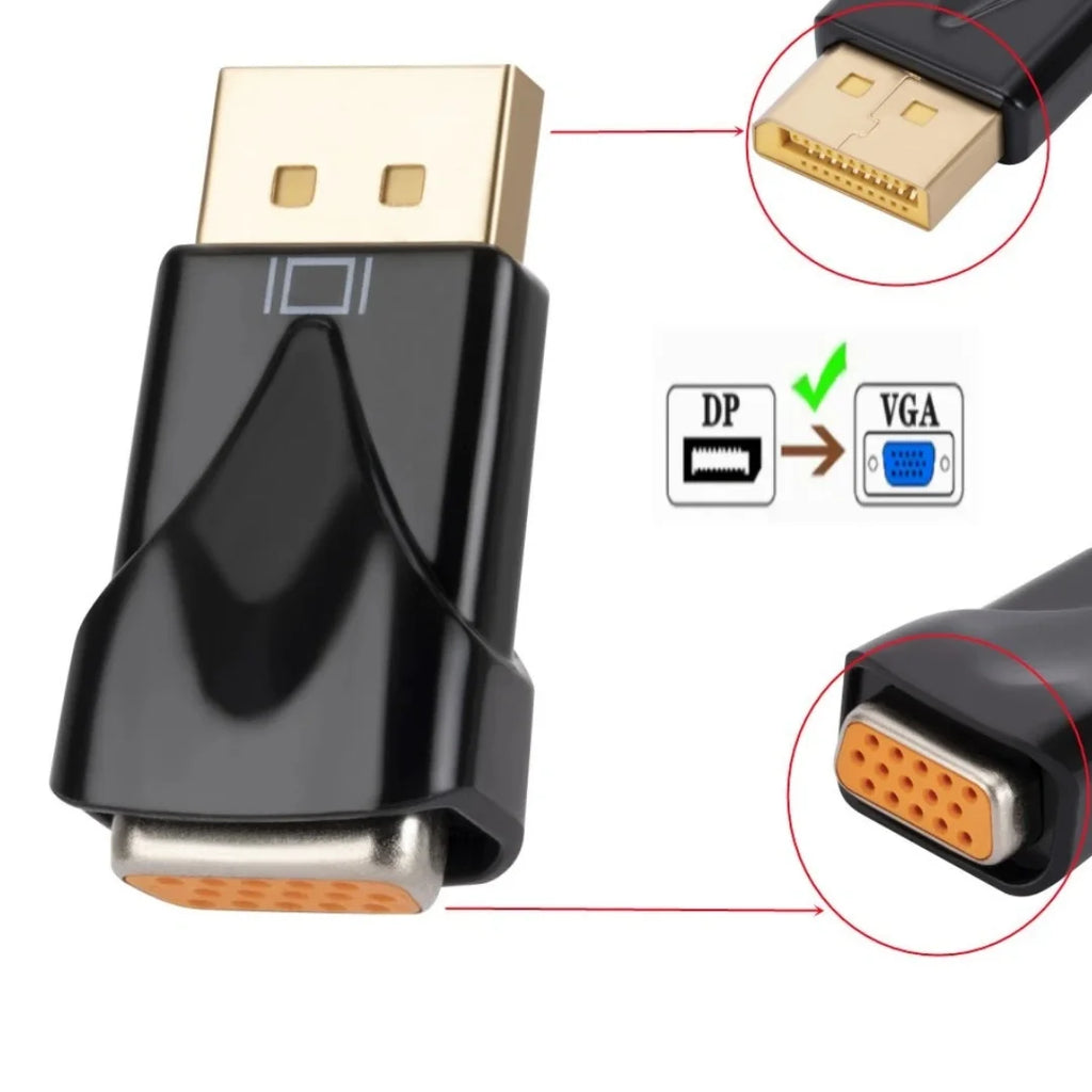 DP to VGA Adapter 1080P DisplayPort Male to VGA Female Gold-Plated Converter for Laptop PC Monitor Projector HDTV Plug and Play