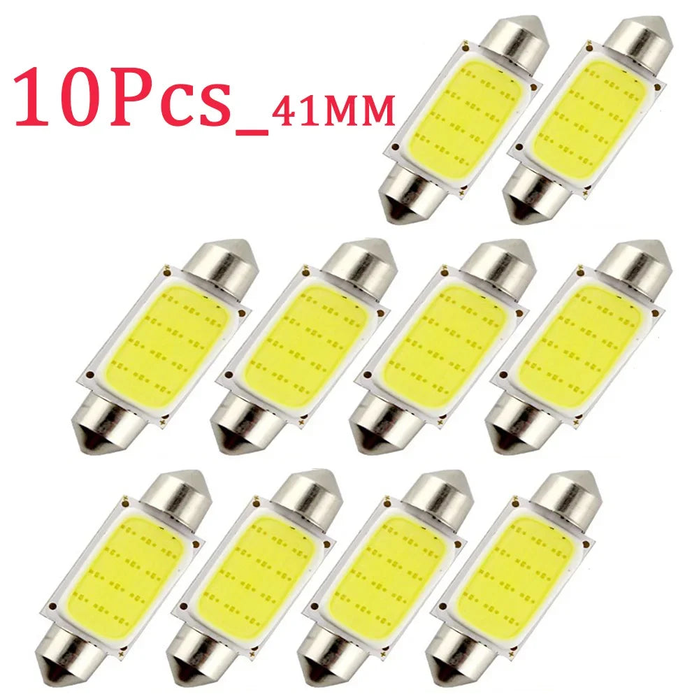 10Pcs/Lot C5W LED Bulb Festoon 31/36/39/41mm 12V 24V COB 6500K White Car Interior Dome Reading Lights Trunk License Plate Lamp T