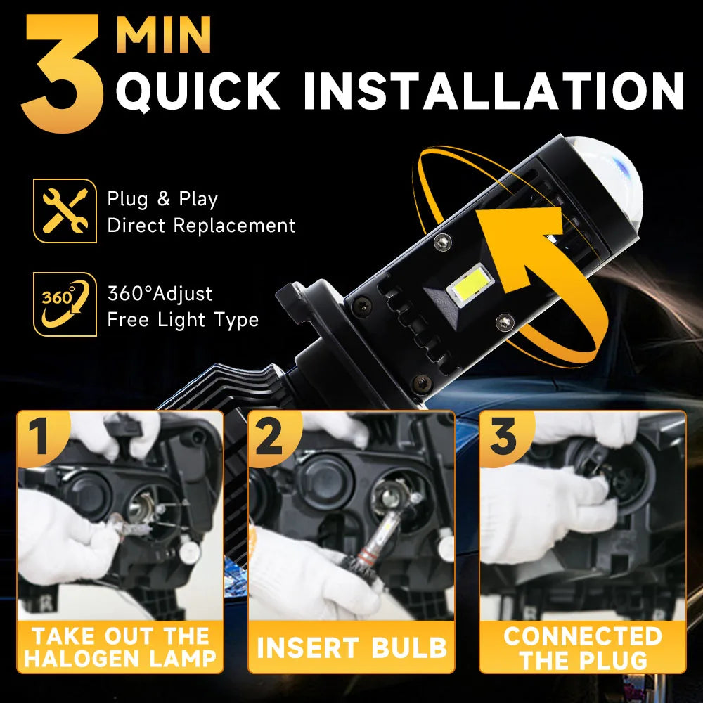 2PCS H4 H7 LED Projector Turbo Fan Car Headlight Mini Lens Y