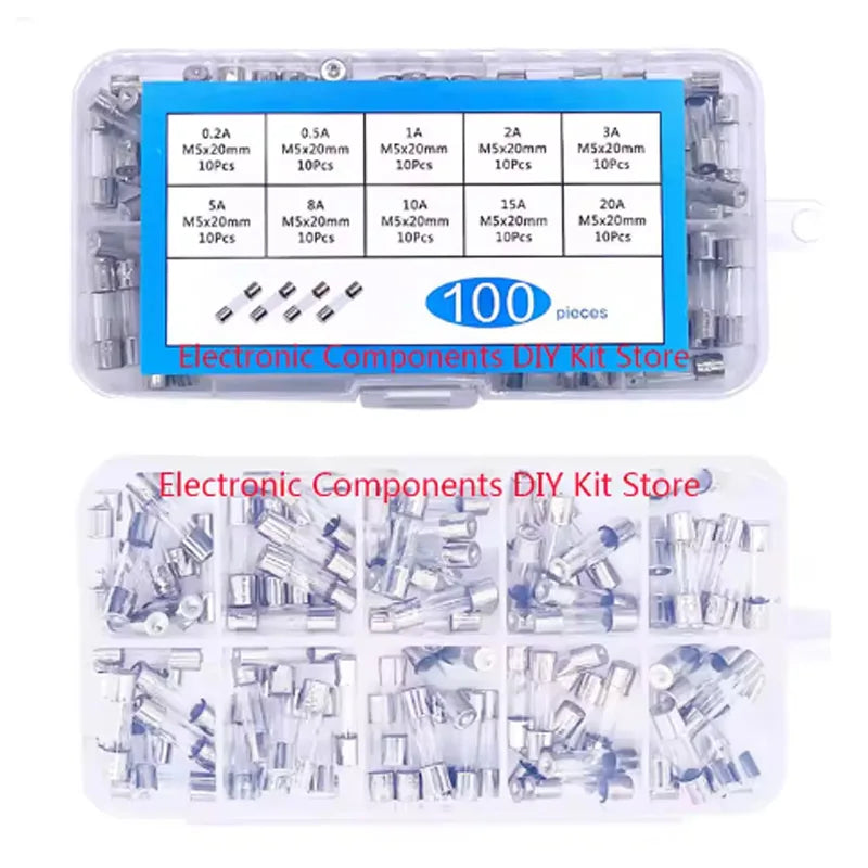 100/72pcs Car Fast-blow Glass Fuses Car Glass Tube Fuses 0.2