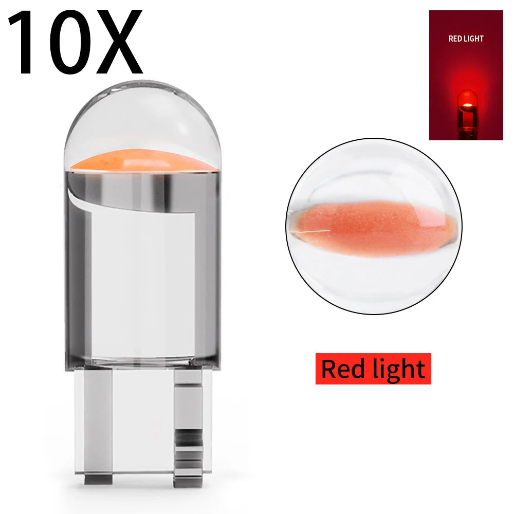 10pcs New W5W LED Canbus T10 Car Lights COB Glass Interior Lamp 6000K White For Auto License Plate Lamp Dome Read Light 12V 24V