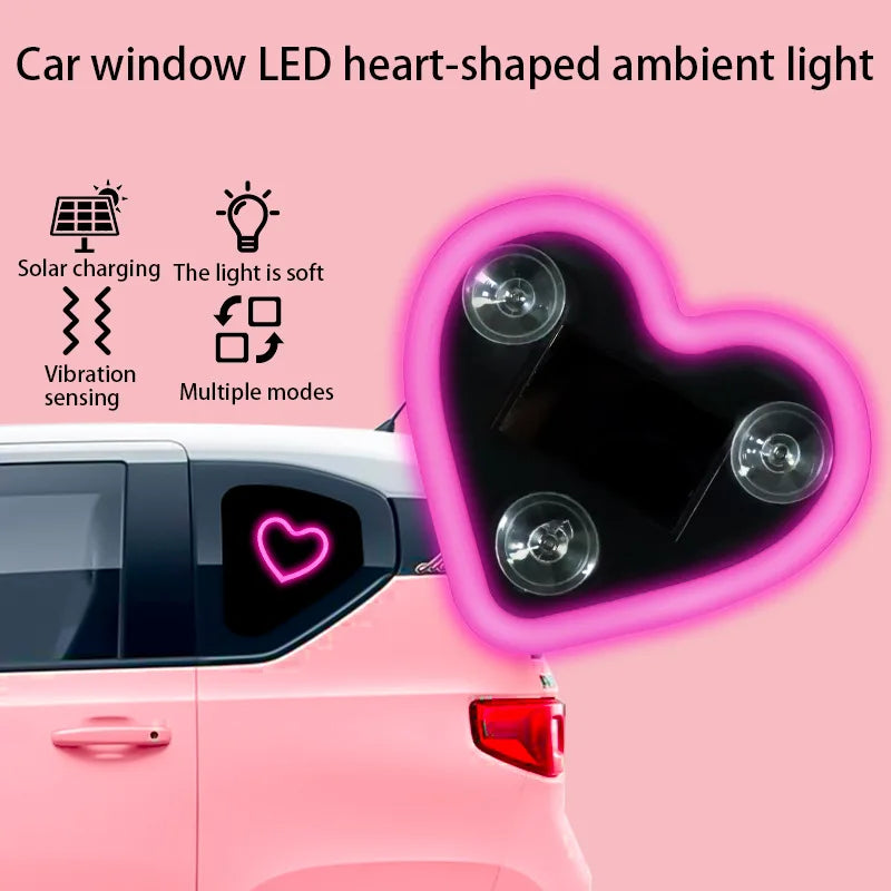 Universal Car Solar Heart-shaped Light Car Window LED Peach 