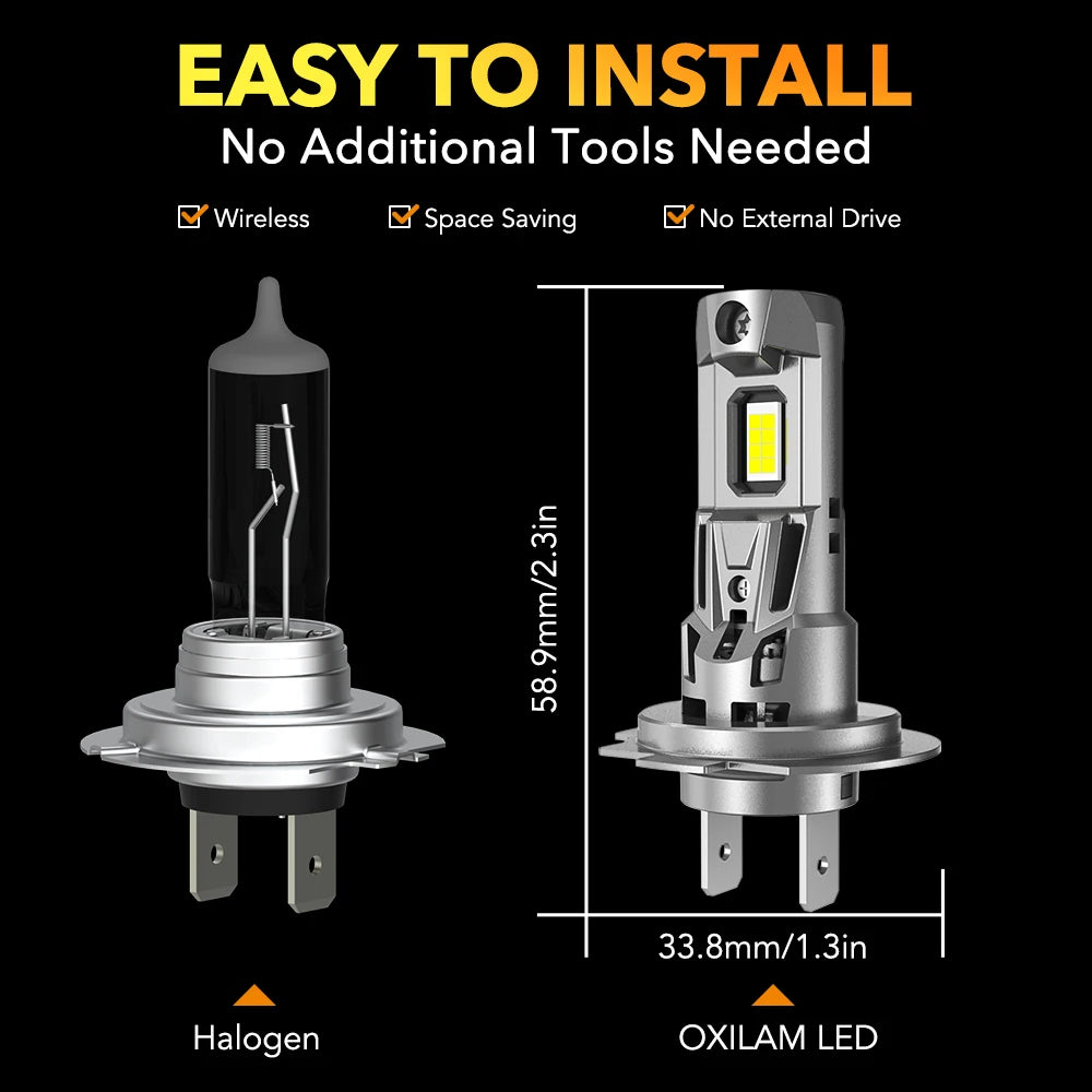 OXILAM 2Pcs 120W High Power H7 LED Bulb Turbo Headlight 6500