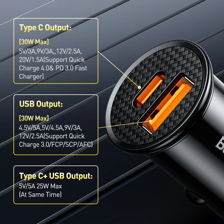 Baseus 30W USB Car Charger Quick Charge 4.0 3.0 FCP SCP USB 