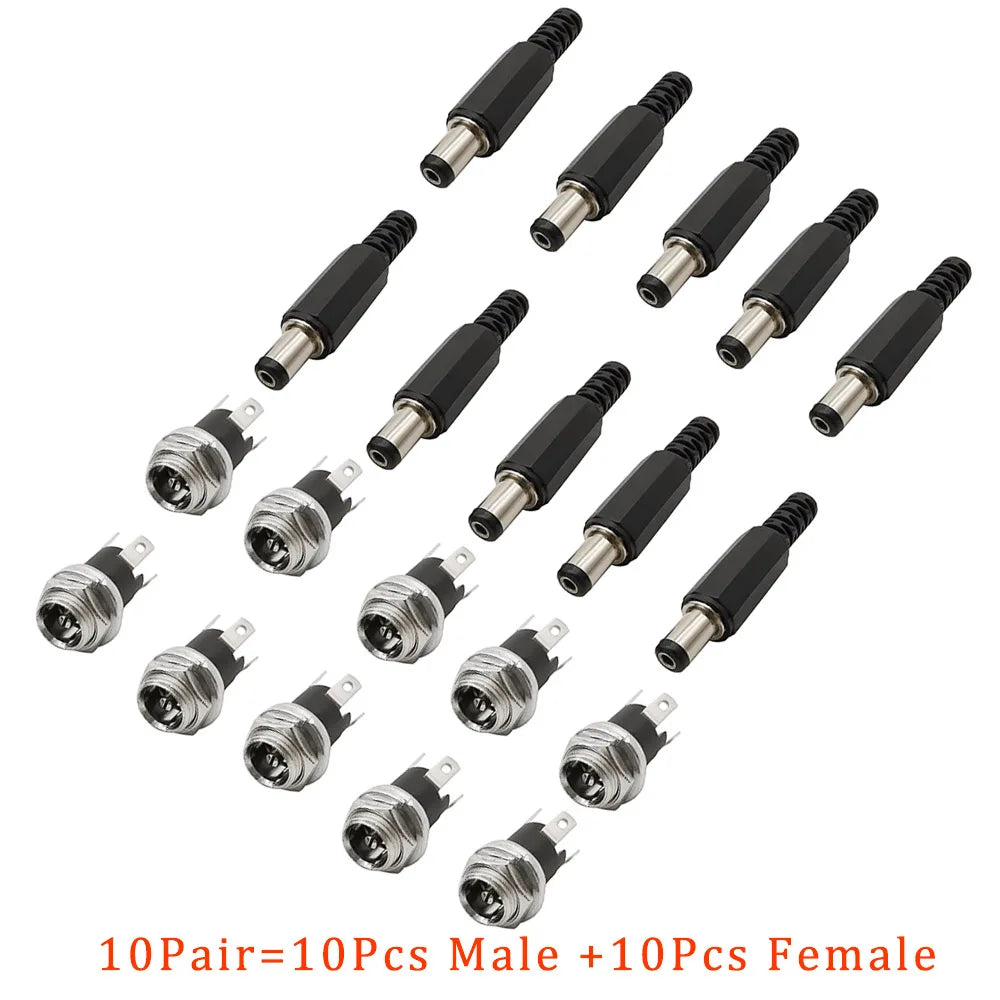 DC Power Male Female Adapter 5.5x2.1mm DC Power Plug Jack Socket Panel Mount Soldering Connector DC-025M 12V 5.5mm 2.1mm