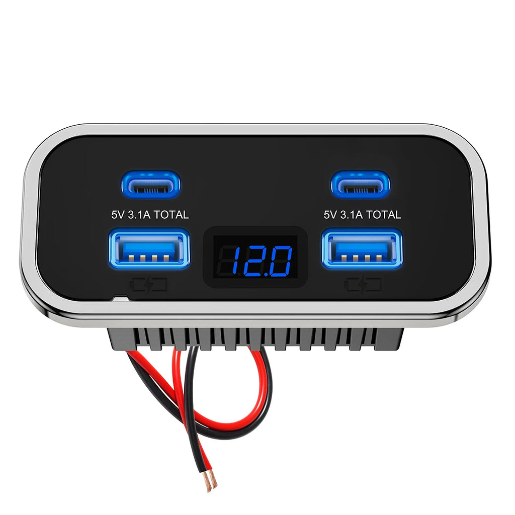 12/24V QC3.0 PD Car Charger Socket Quick Charge Dual USB Dual QC 3.0 Fast Charging Outlet Panel Adapter for Truck Camper Caravan