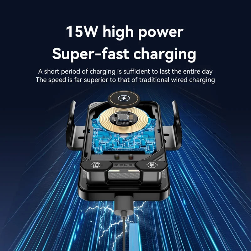 15W Universal Car Wireless Charger Stand Auto Touch to 90 De