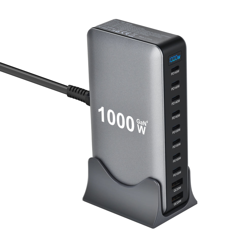 2026 New 1000W GaN Fast Charger PD3.1 USB Type C 10-Port Des