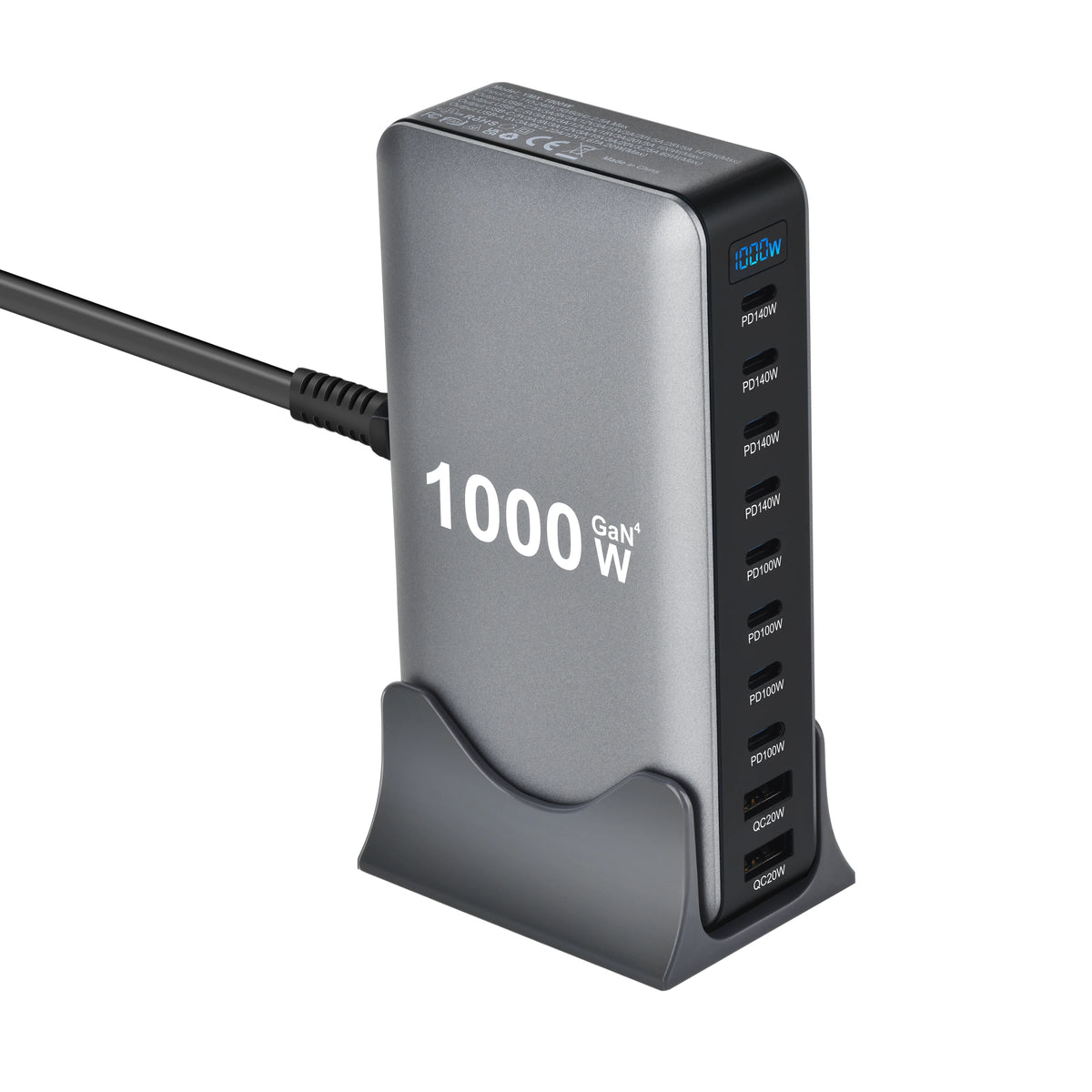 2026 New 1000W GaN Fast Charger PD3.1 USB Type C 10-Port Des