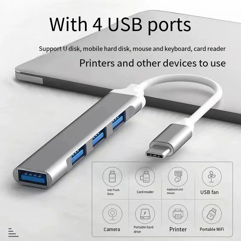USB-A 3.0/2.0 Hub To Type C 5Gbps High Speed Transfer Data O