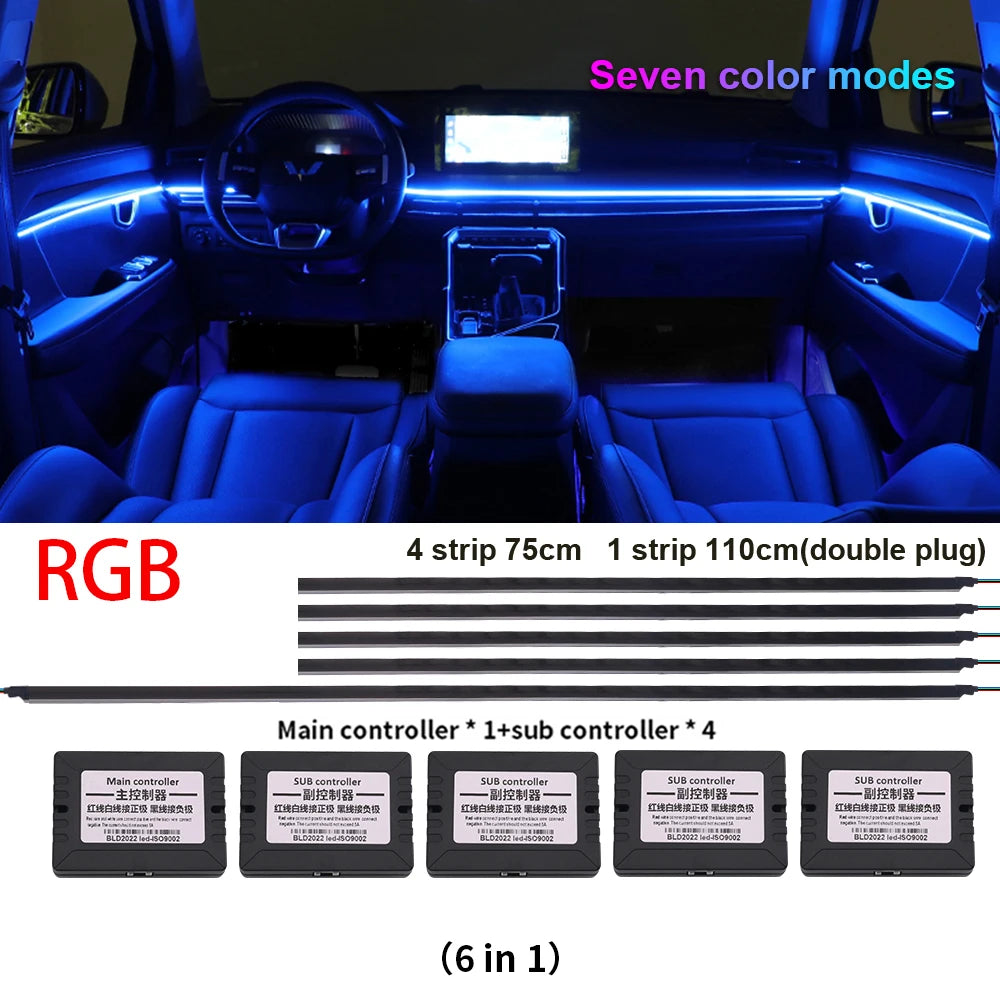 Newest LED Hidden Car Ambient Light Interior Matt Black Hidden Acrylic Strip Atmosphere RGB 64 Full Color Streamer Symphony Lamp