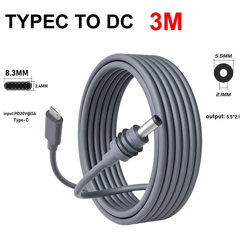 100W 20V/5A 2M/3m/5m/10M For Starlink Mini DC 5521 55 21 Power USB Type-C Replacement cable Waterproof IP67 Outerdoor Jack Charg