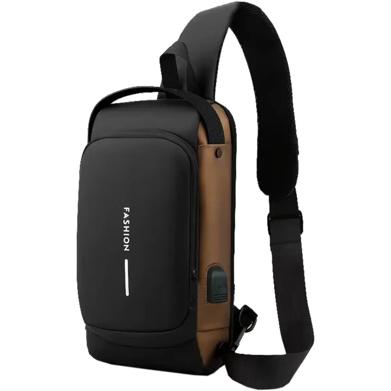Men Anti-theft Sling Chest Bag With Password Lock USB Charging Port Waterproof Crossbody Backpack Casual Shoulder Bag for Daily