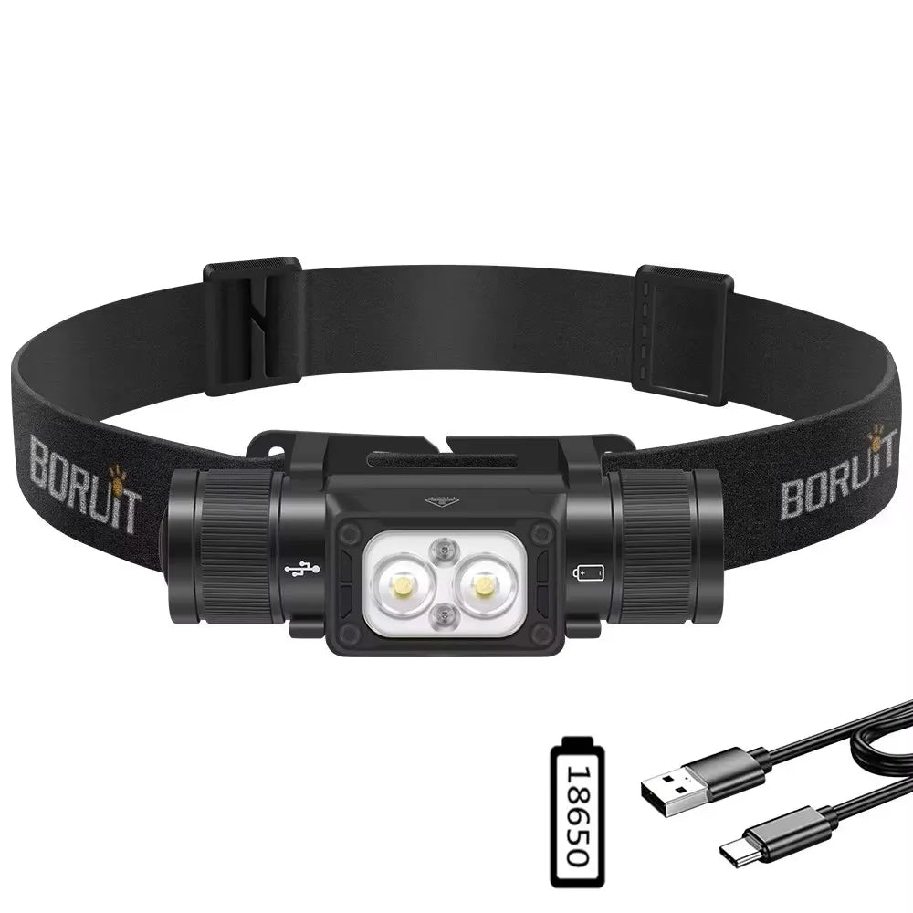 BORUiT HP340/HP350 LED Powerful Headlamp Type-C Rechargesble Headlight Waterproof Camping Fishing Head Torch Lantern