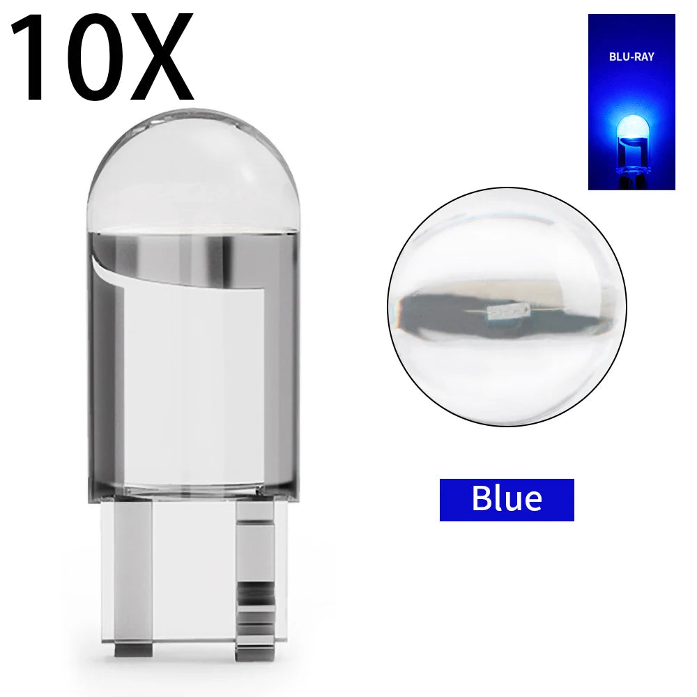 10pcs New W5W LED Canbus T10 Car Lights COB Glass Interior Lamp 6000K White For Auto License Plate Lamp Dome Read Light 12V 24V
