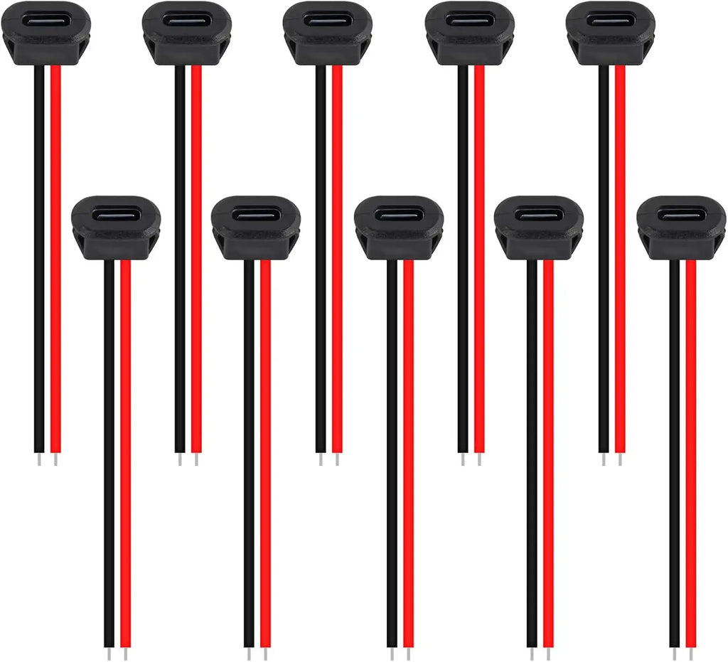 10PCS Type-C Female 2Pin USB Connector Type-C Waterproof with Female Socket Fast Charging Jack Charging Port USB-C Charger Plug