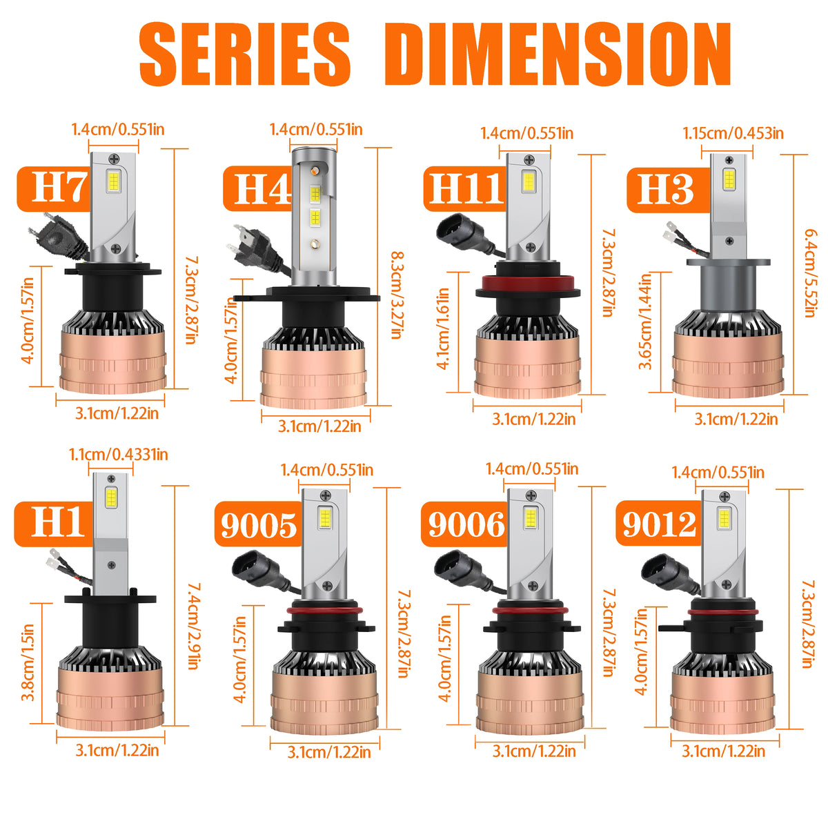 Heyword 2pcs H1 H3 H4 H7 LED H8 H11 9005 HB3 9006 HB4 9012 H