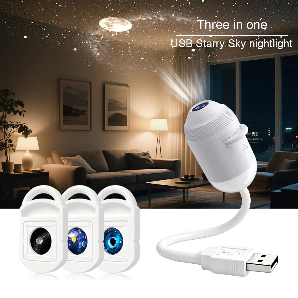 Explosive USB Starry Sky Projection Light for Car Interior Home Bedroom Nightlight Romantic Galaxy Atmosphere Light
