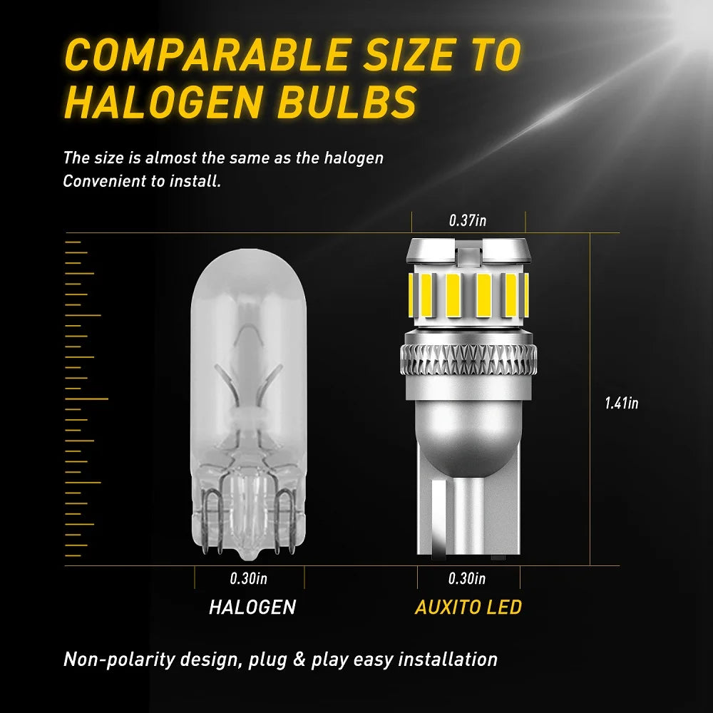 AUXITO 2Pcs Canbus T10 LED White W5W LED Bulb No Error Car I