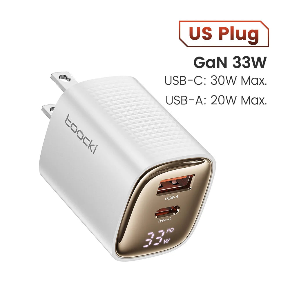 Toocki 33W GaN USB C Charger Digital Display PD Fast Charging For iPhone 15 14 Max Pro iPad For Xiaomi Poco Samsung S23 Charger
