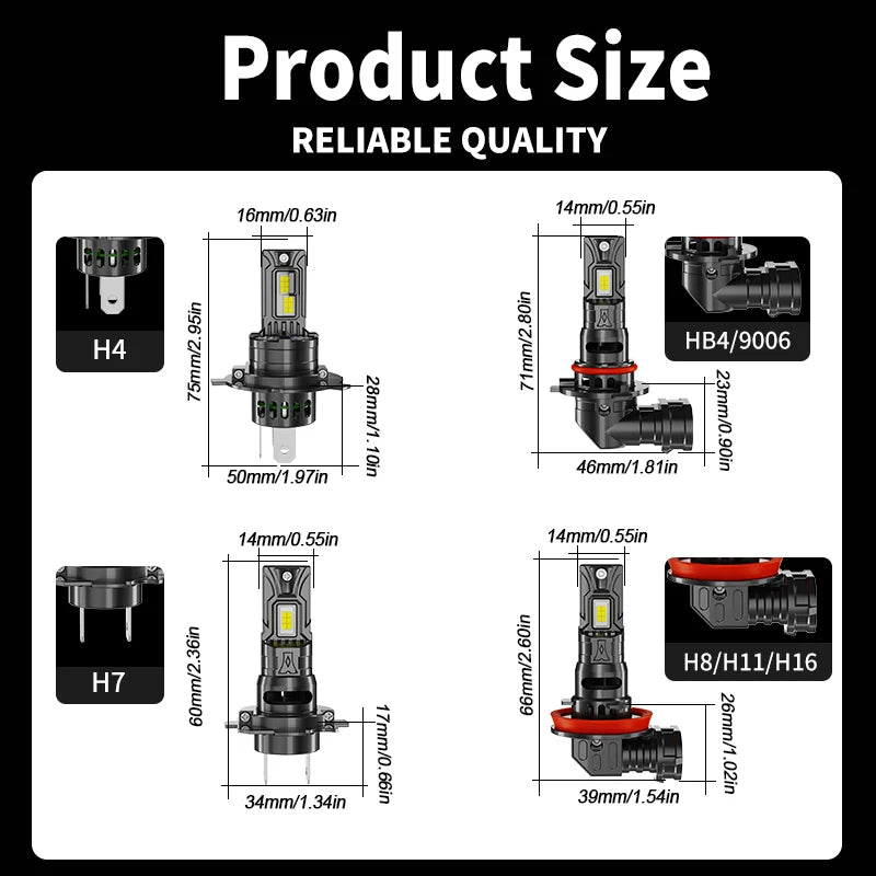 1/2PCS H7 Motorcycle Lamp 70W White 20000LM H4 9003 LED Head