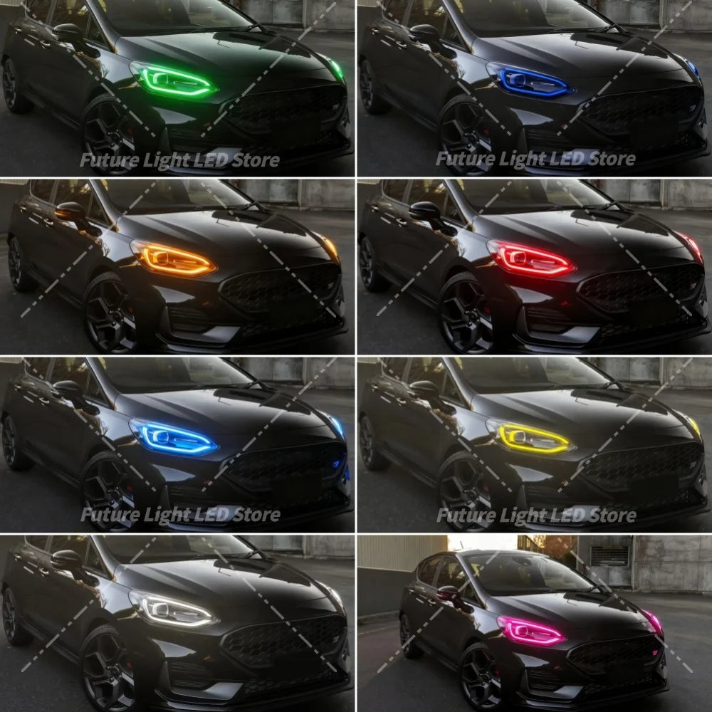 DRL LED Boards Blue Red Angel Eyes For Ford Fiesta MK8.5 ST Focus 2022-2024 Headlight Daytime Running Light