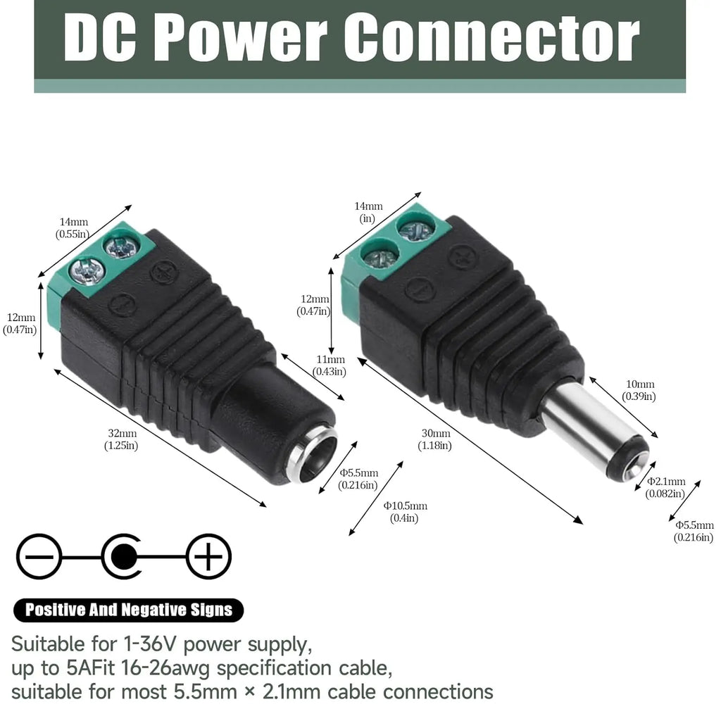 12V Male and Female Barrel Connectors 10 Pairs DC Power Jack