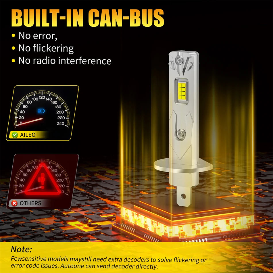 AILEO 2Pcs 200W 20000LM H1 6500K 4300K 3000K Headlight LED L