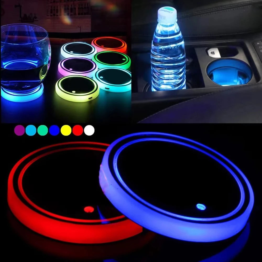 LED Car Cup Holder Lights Waterproof Cup Pad with 7 Colors C