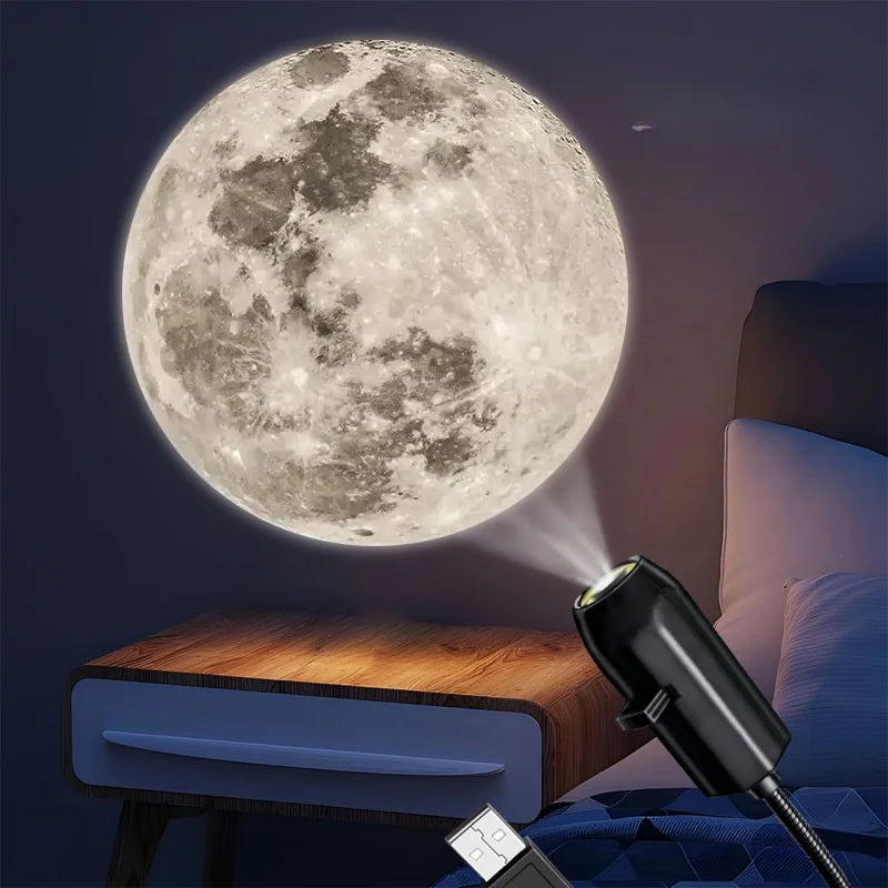 Moon USB Projector Light Custom Creative Pattern Room Atmosphere Lamp 3D Starry Night Light 10 Replaceable Projection Slides