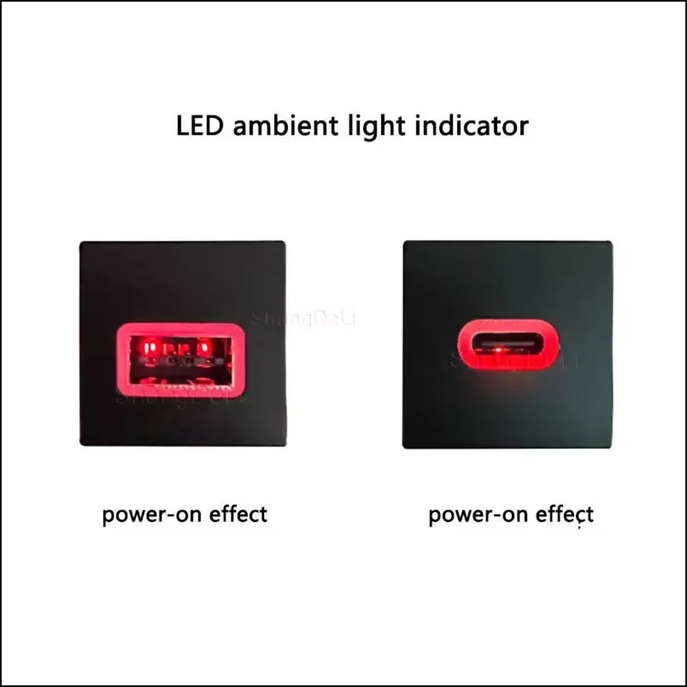 12V Red LED Car Socket Charger Dual USB PD Type C Port Phone