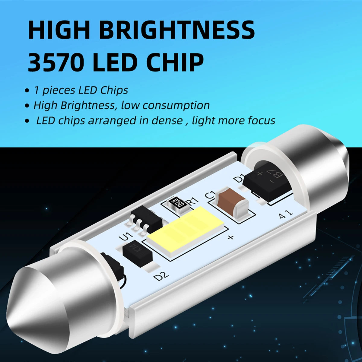2PCS 12-24V C5W CANBUS LED Festoon 31mm 36mm 39mm 42mm C10W 