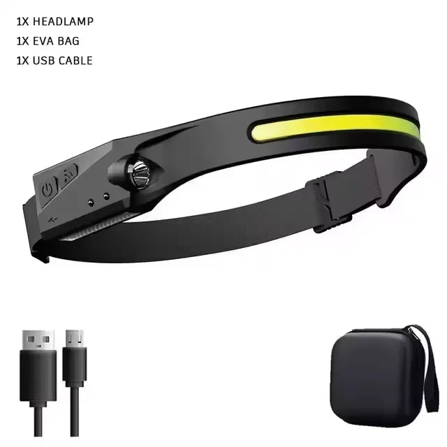 Powerful LED Headlamp COB Induction Rechargeable Head Flashlight Safety Lighting Head Torch for Outdoor Camping Cycling Fishing