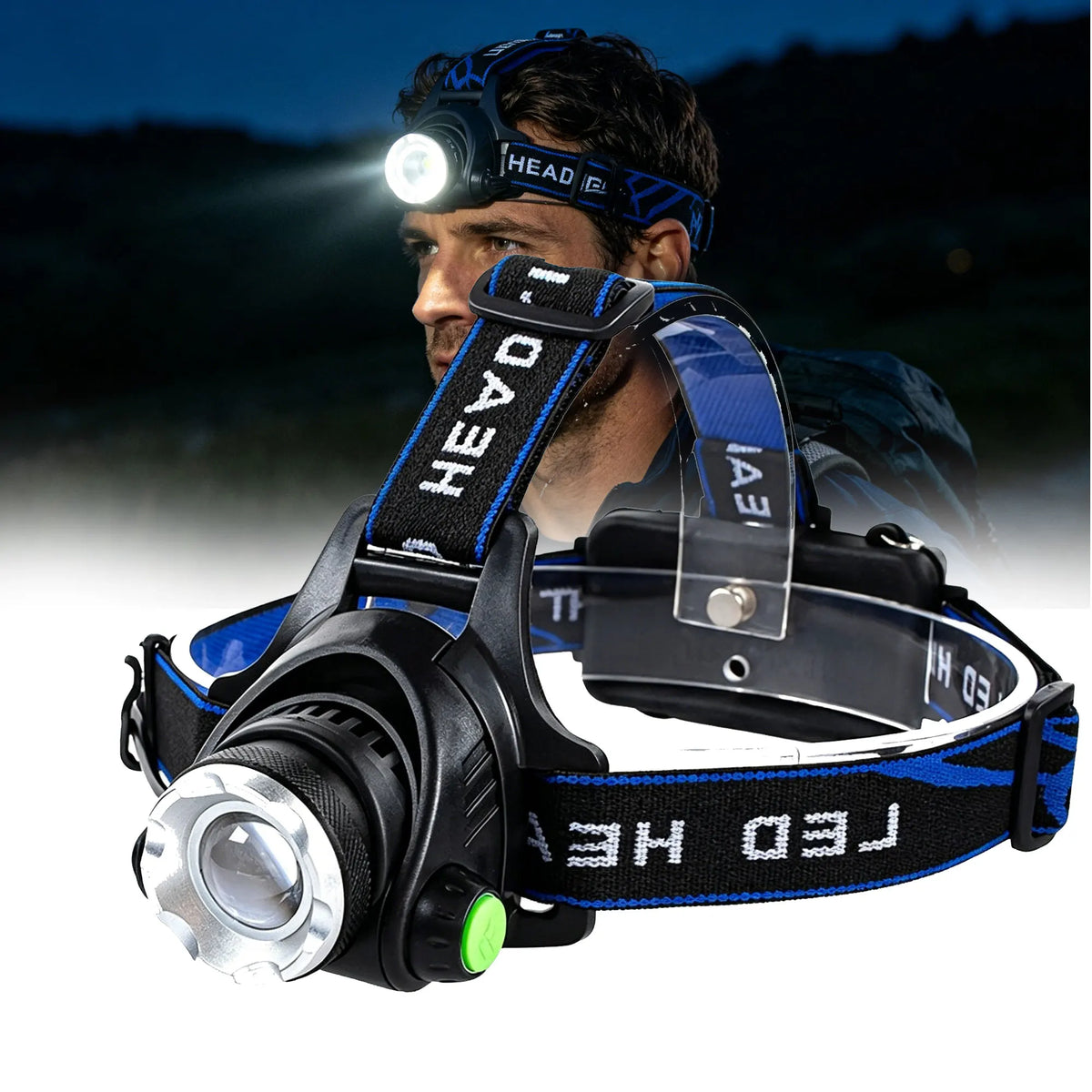 Rechargeable Powerful LED Headlamp with Zoomable Headlight -